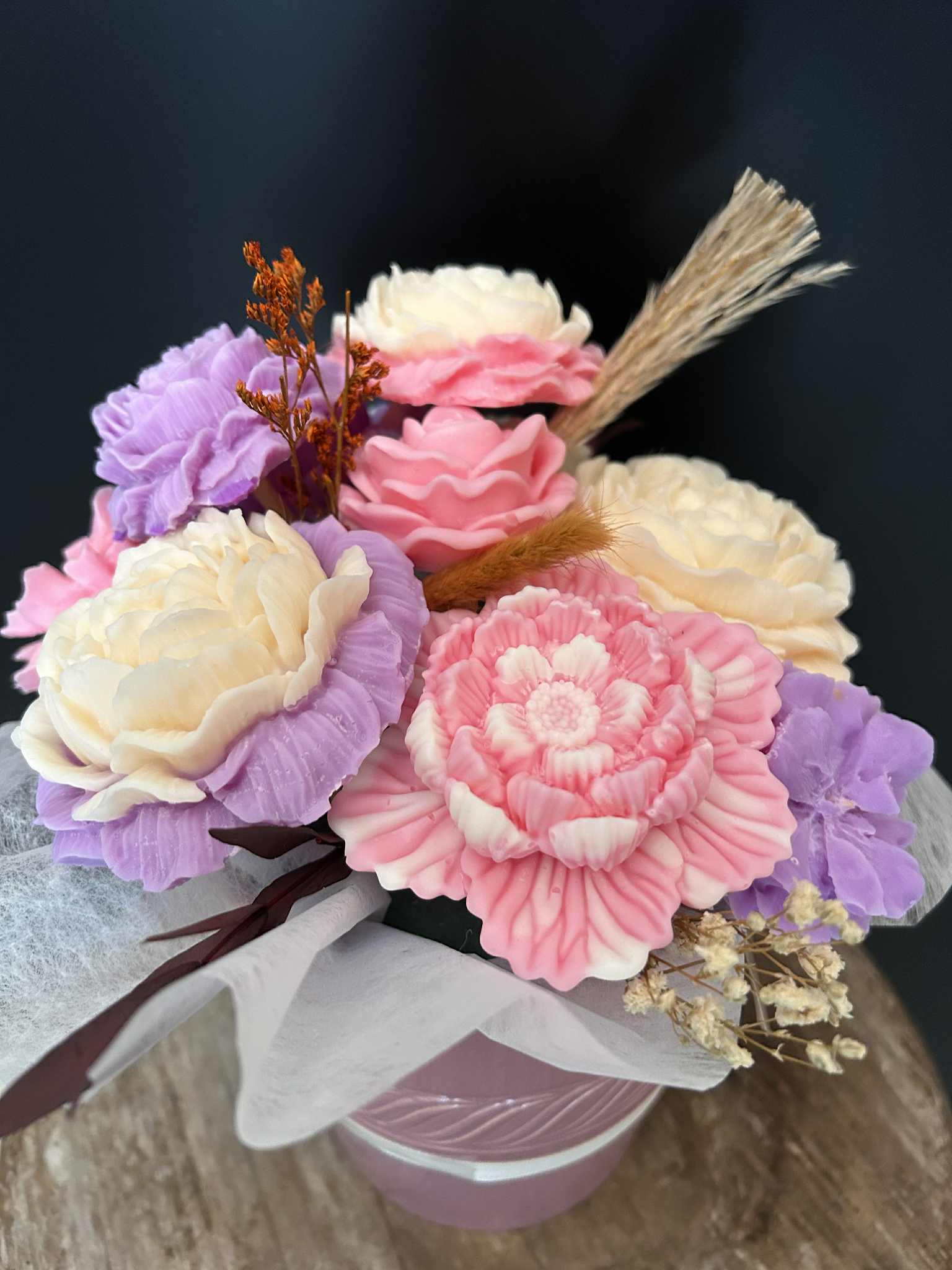 Fondant parfumé Bouquet floral blanc,rose et violet